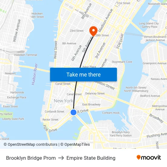 Brooklyn Bridge Prom to Empire State Building map