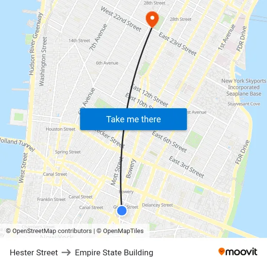 Hester Street to Empire State Building map