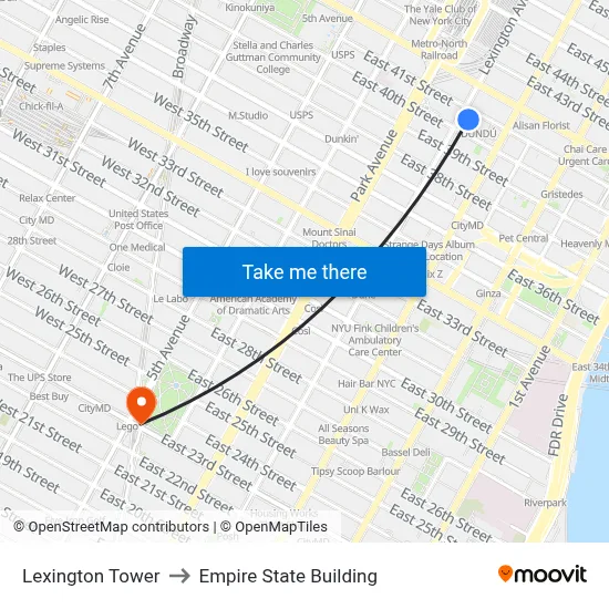 Lexington Tower to Empire State Building map