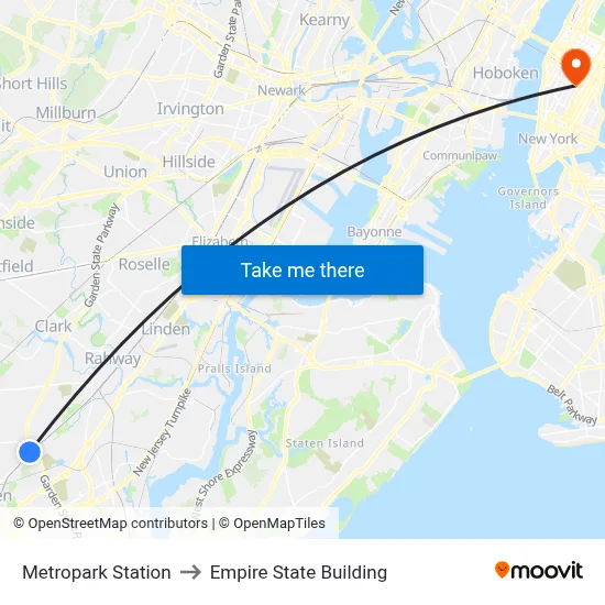 Metropark Station to Empire State Building map