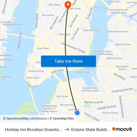 Holiday Inn Brooklyn Downtown to Empire State Building map