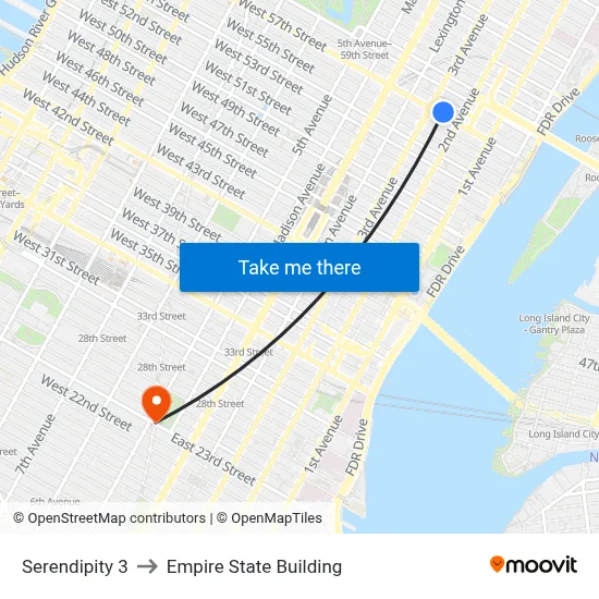 Serendipity 3 to Empire State Building map