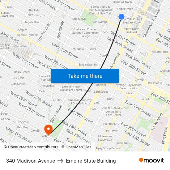 340 Madison Avenue to Empire State Building map