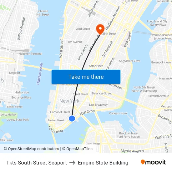 Tkts South Street Seaport to Empire State Building map