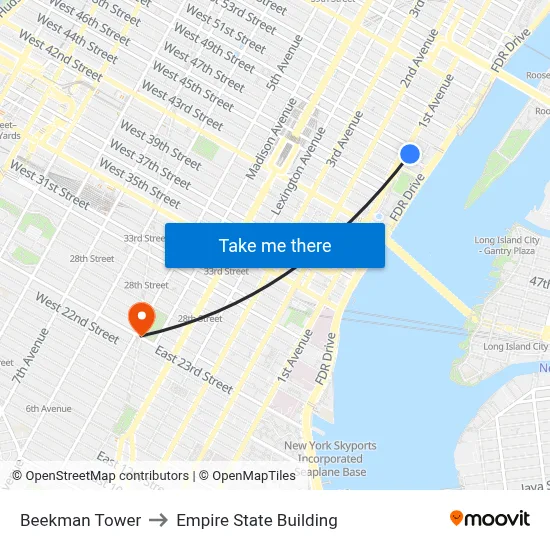 Beekman Tower to Empire State Building map