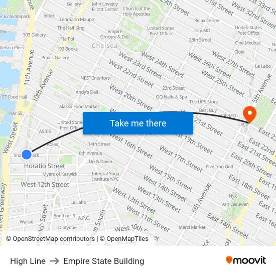 High Line to Empire State Building map