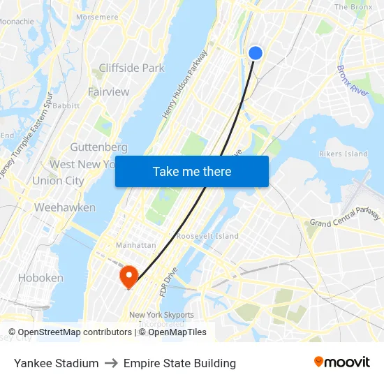 Yankee Stadium to Empire State Building map