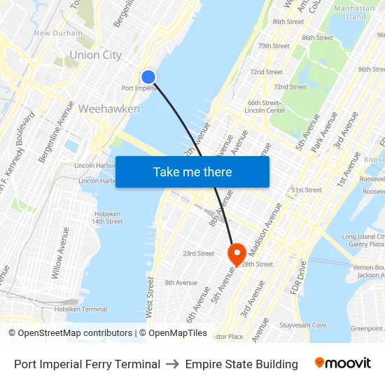 Port Imperial Ferry Terminal to Empire State Building map