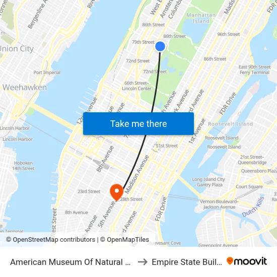 American Museum Of Natural History to Empire State Building map
