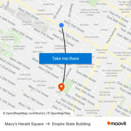 Macy's Herald Square to Empire State Building map