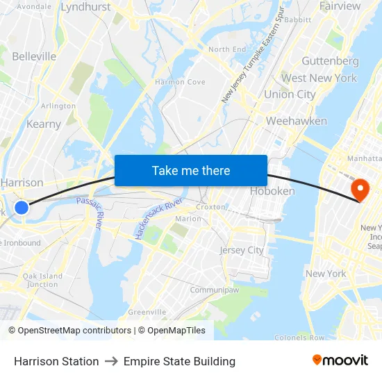 Harrison Station to Empire State Building map