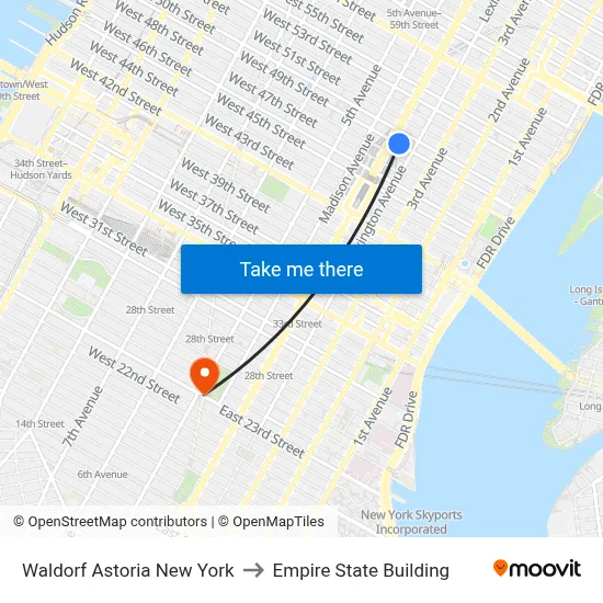 Waldorf Astoria New York to Empire State Building map