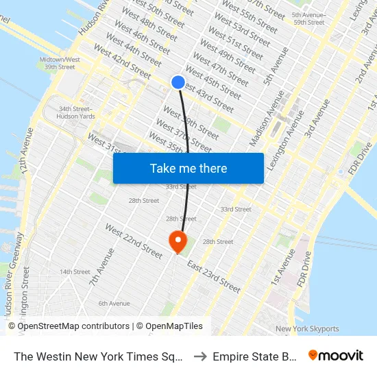 The Westin New York Times Square Hotel to Empire State Building map