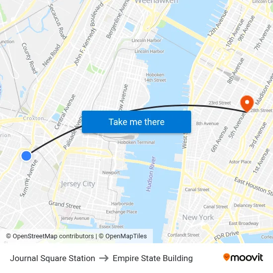 Journal Square Station to Empire State Building map