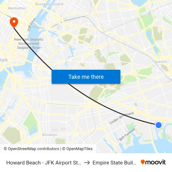 Howard Beach - JFK Airport Station to Empire State Building map