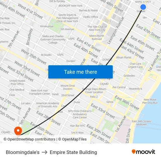 Bloomingdale's to Empire State Building map