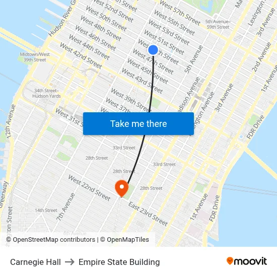 Carnegie Hall to Empire State Building map