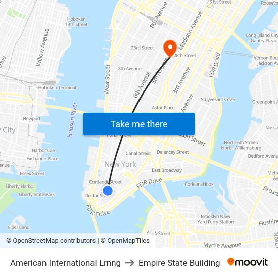 American International Lrnng to Empire State Building map