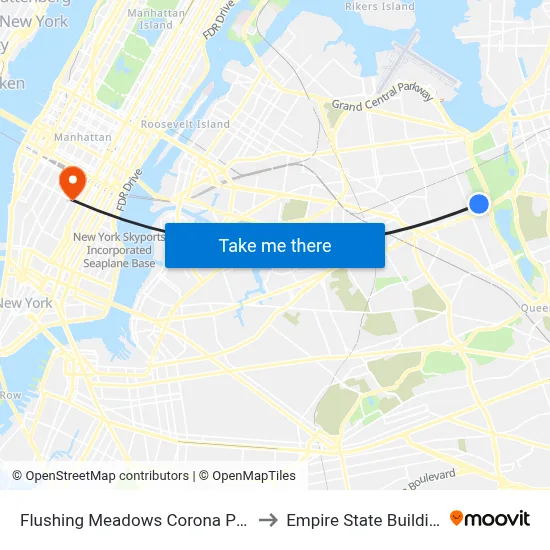 Flushing Meadows Corona Park to Empire State Building map