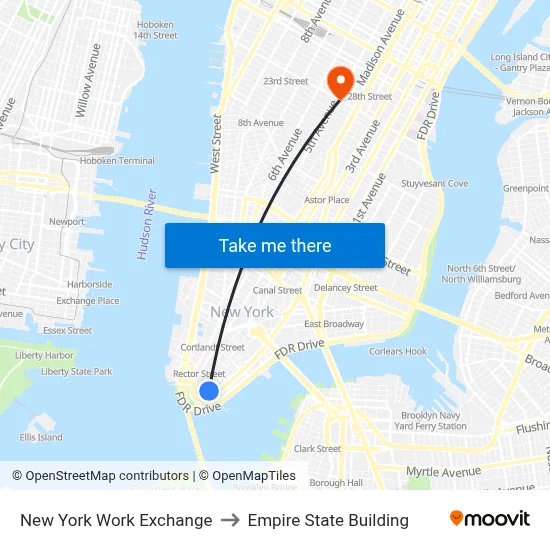 New York Work Exchange to Empire State Building map