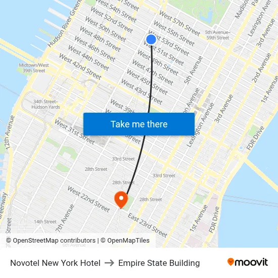Novotel New York Hotel to Empire State Building map
