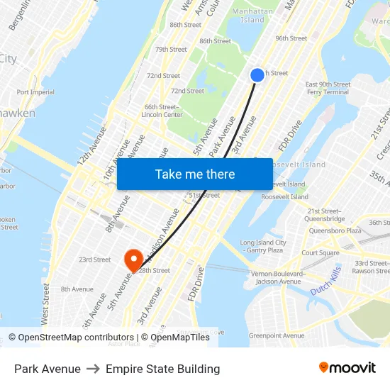 Park Avenue to Empire State Building map