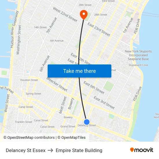 Delancey St Essex to Empire State Building map