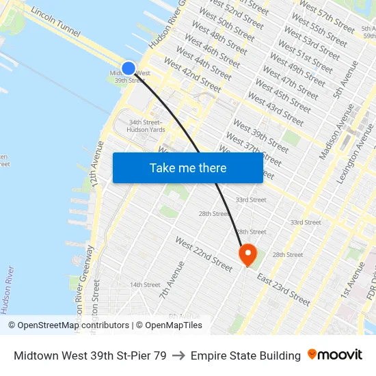 Midtown West 39th St-Pier 79 to Empire State Building map
