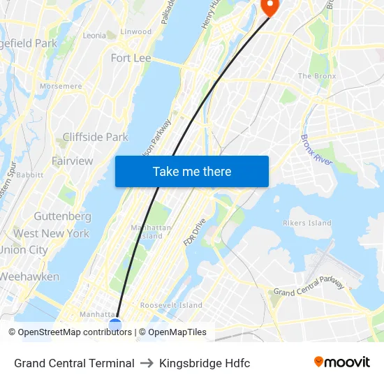 Grand Central Terminal to Kingsbridge Hdfc map