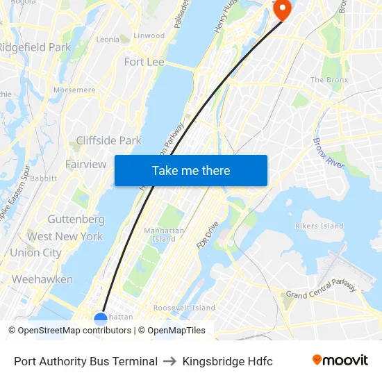 Port Authority Bus Terminal to Kingsbridge Hdfc map