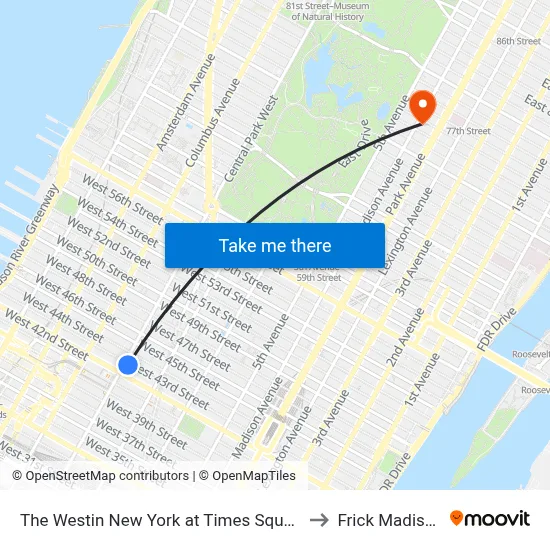 The Westin New York at Times Square to Frick Madison map