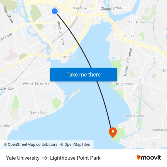 Yale University to Lighthouse Point Park map