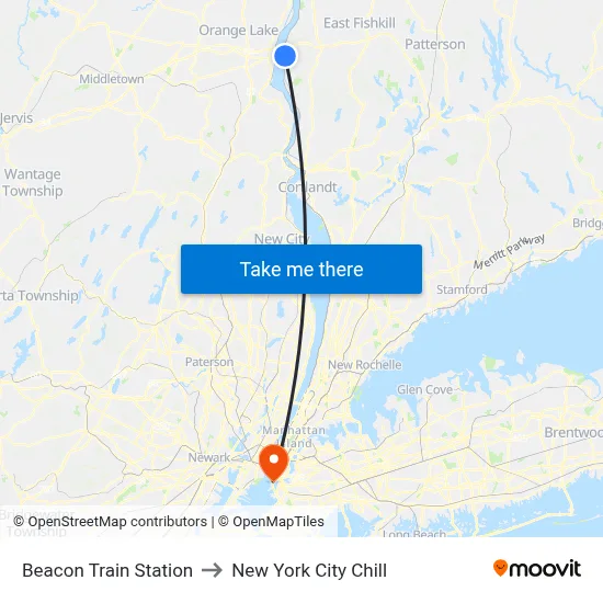 Beacon Train Station to New York City Chill map