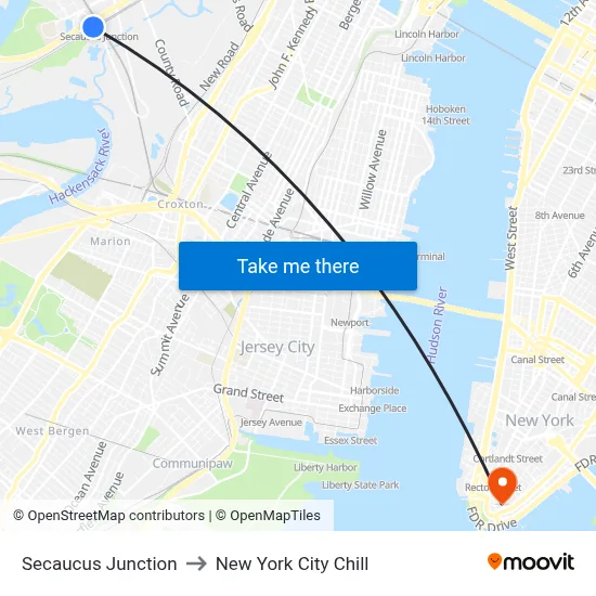 Secaucus Junction to New York City Chill map
