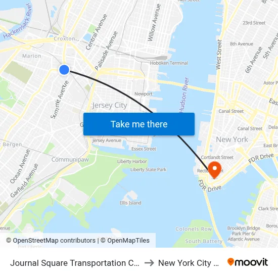 Journal Square Transportation Center to New York City Chill map