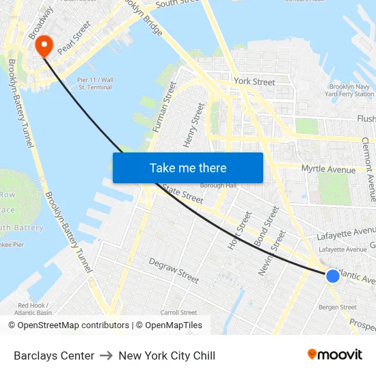Barclays Center to New York City Chill map