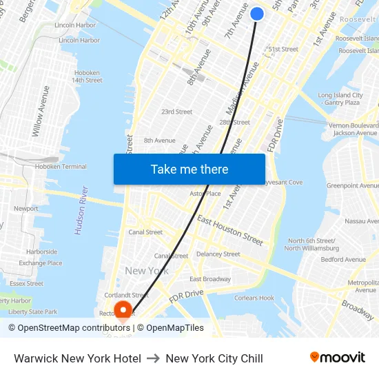 Warwick New York Hotel to New York City Chill map