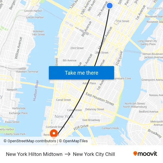 New York Hilton Midtown to New York City Chill map