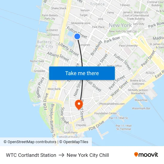 WTC Cortlandt Station to New York City Chill map