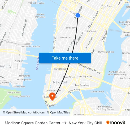 Madison Square Garden Center to New York City Chill map