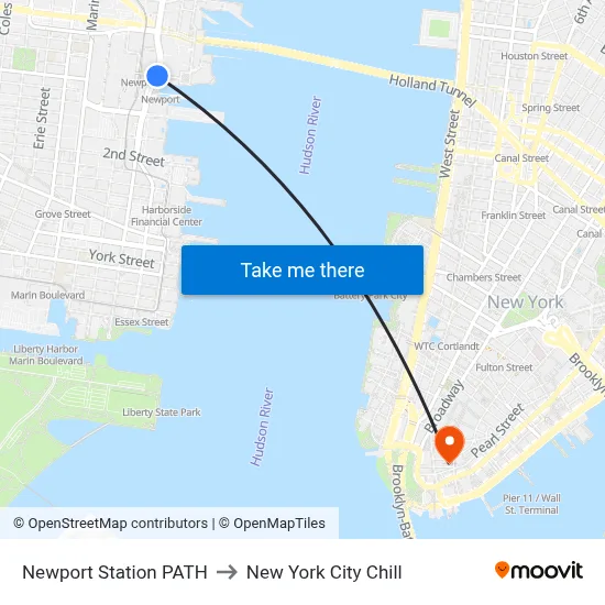 Newport Station PATH to New York City Chill map