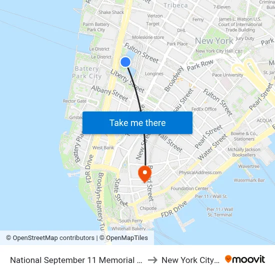 National September 11 Memorial Museum to New York City Chill map