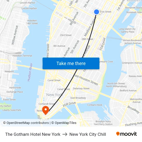 The Gotham Hotel New York to New York City Chill map