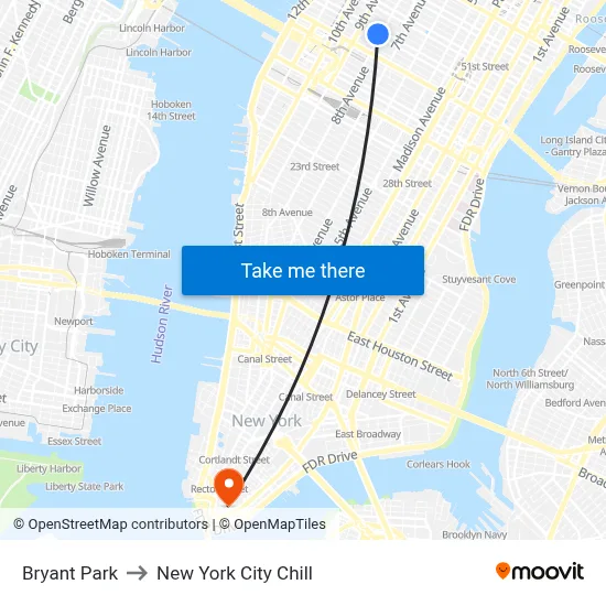 Bryant Park to New York City Chill map