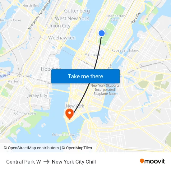 Central Park W to New York City Chill map