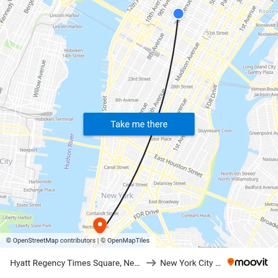 Hyatt Regency Times Square, New York to New York City Chill map