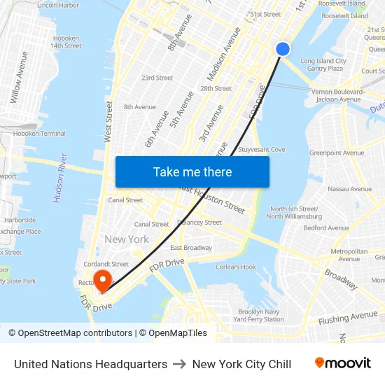 United Nations Headquarters to New York City Chill map