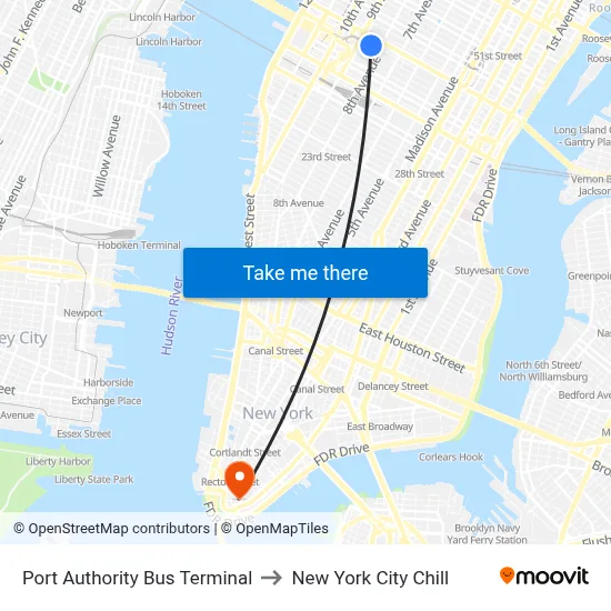 Port Authority Bus Terminal to New York City Chill map