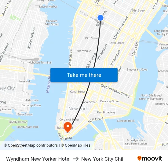 Wyndham New Yorker Hotel to New York City Chill map