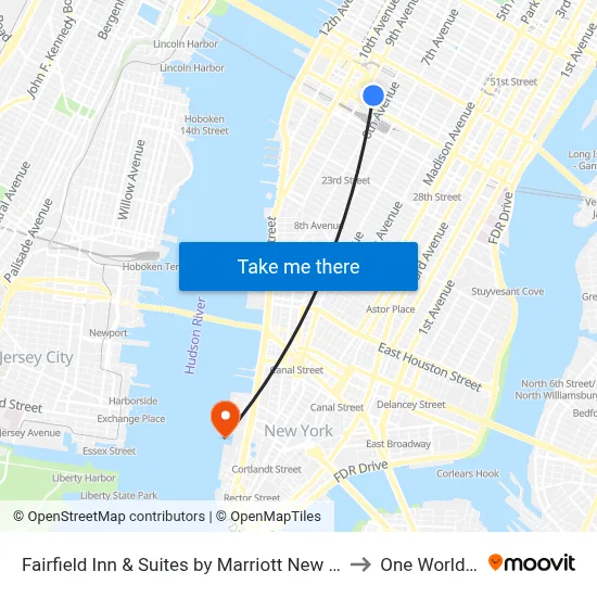 Fairfield Inn & Suites by Marriott New York Manhattan/Times Square 36th St. to One World Trade Center map